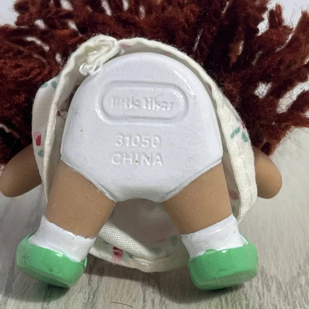 Little Tikes Doll House Baby Figure Pink White Dress Brown Yarn Hair Vintage